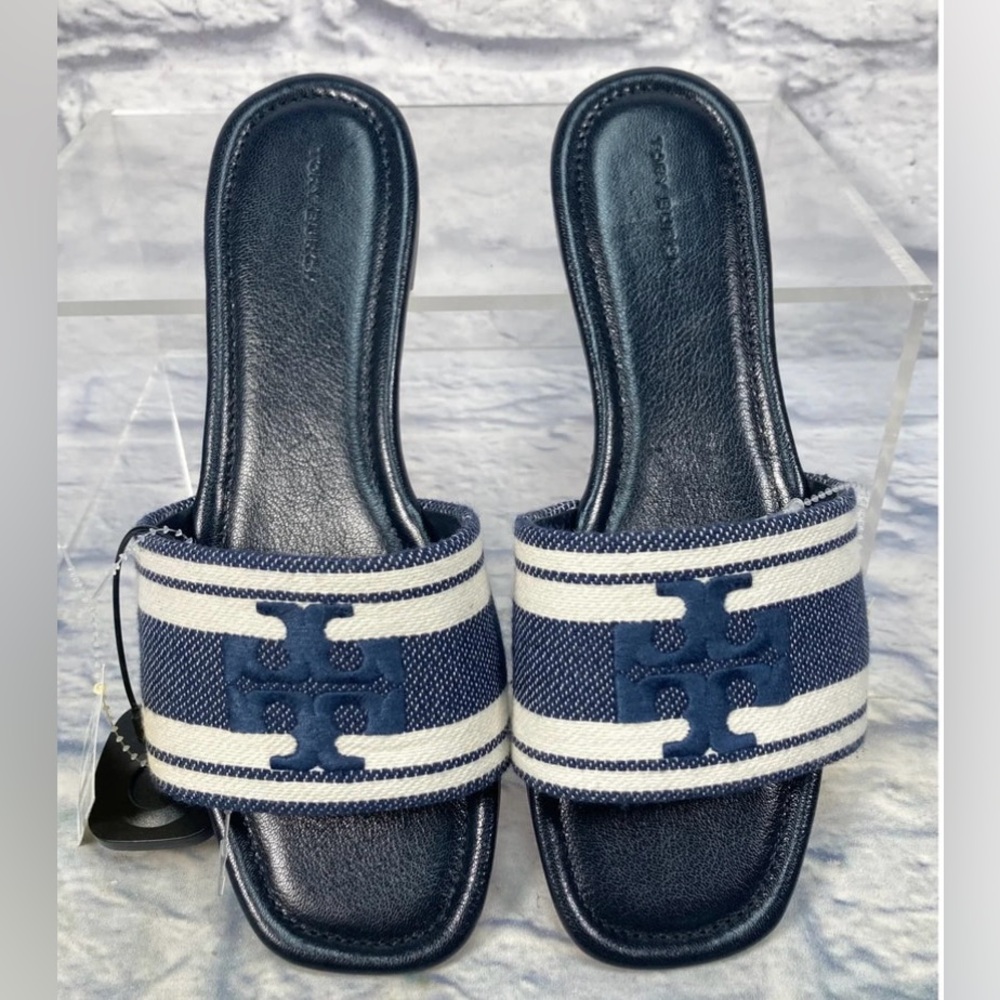 Tory Burch Double T Jacquard Slide Sandals
